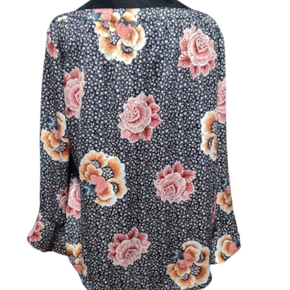 Loft Outlet Flowing Sleeves Floral Polyester Round Neck Blouse Women's Size Med. - Picture 7 of 13